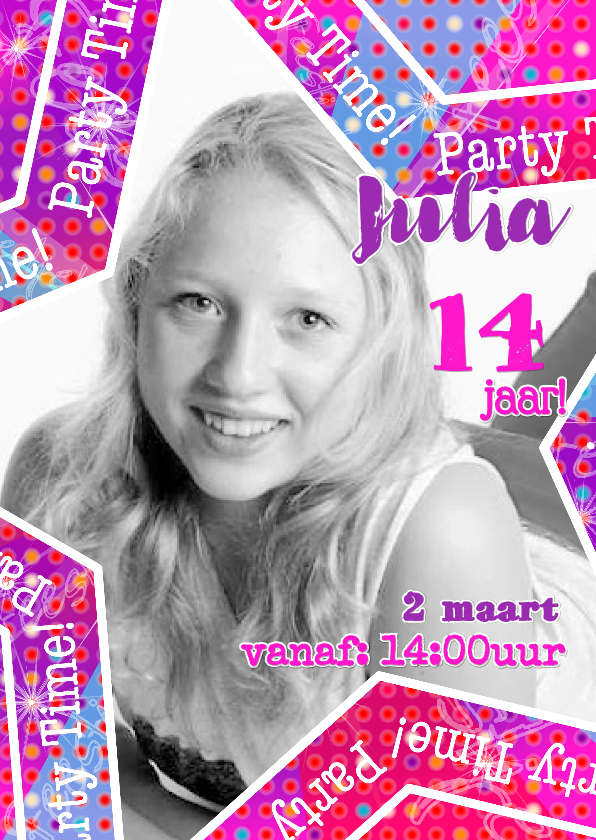 Uitnodiging disco meiden ster S - Kinderfeestjes Kinderfeestjes - Uitnodiging disco meiden ster S