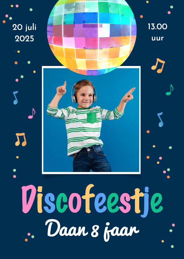 Uitnodiging discofeestje discobol muziek radio hip stoer - Kinderfeestjes Kinderfeestjes - Uitnodiging discofeestje discobol muziek radio hip stoer