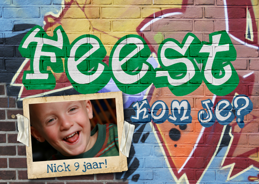 Uitnodiging feest graffiti muur man jongen - Kinderfeestjes Kinderfeestjes - Uitnodiging feest graffiti muur man jongen