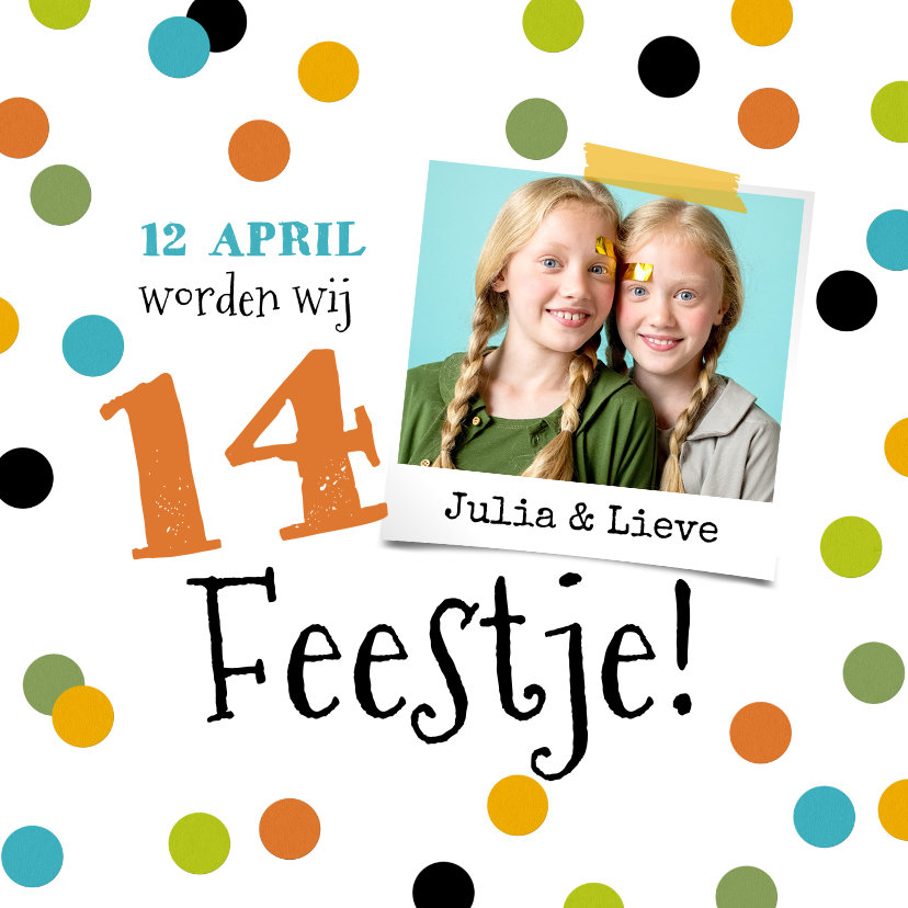 Kinderfeestjes - Uitnodiging feestje confetti feestelijk foto
