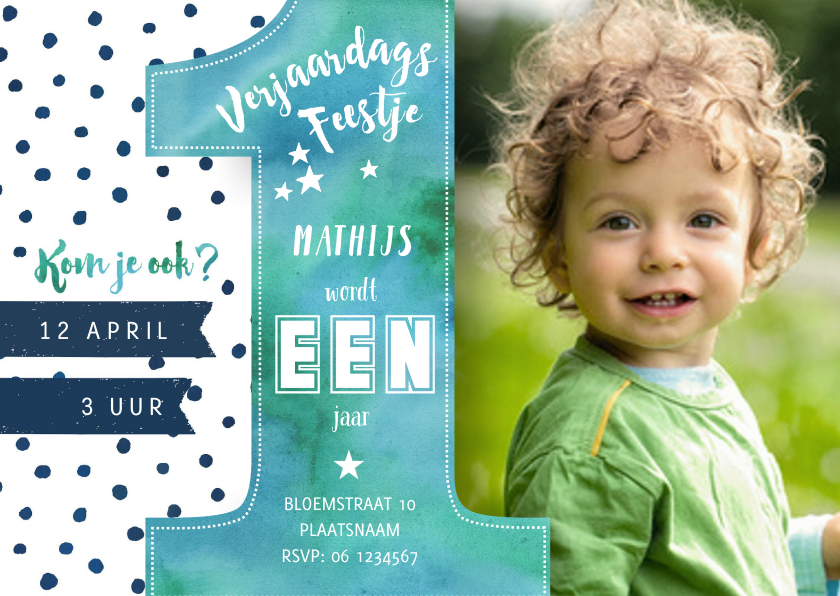 Uitnodiging Feestje EEN jaar - Kinderfeestjes Kinderfeestjes - Uitnodiging Feestje EEN jaar