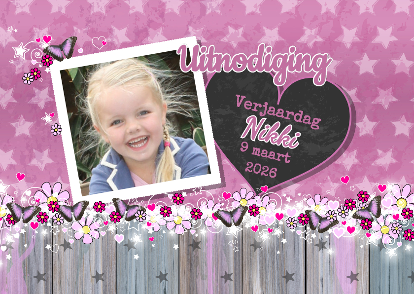 Uitnodiging foto Lief VLINDER - Kinderfeestjes Kinderfeestjes - Uitnodiging foto Lief VLINDER