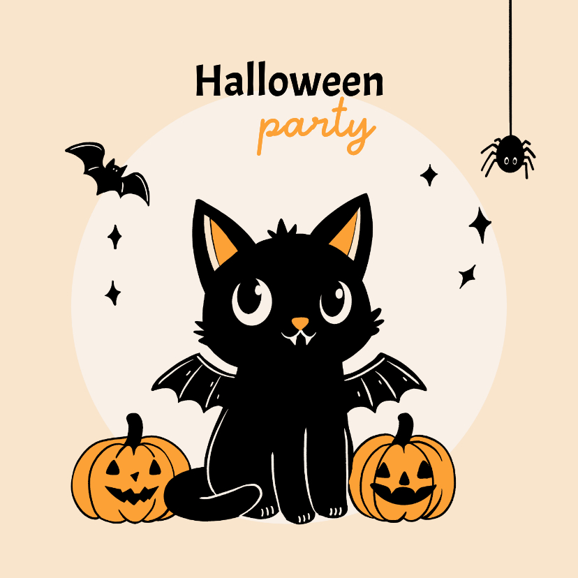Uitnodiging Halloween feestje met lieve kat - Kinderfeestjes Kinderfeestjes - Uitnodiging Halloween feestje met lieve kat