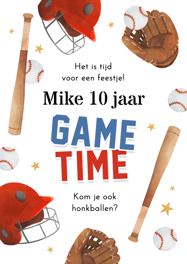 Uitnodiging honkbal feestje game time sport - Kinderfeestjes Kinderfeestjes - Uitnodiging honkbal feestje game time sport