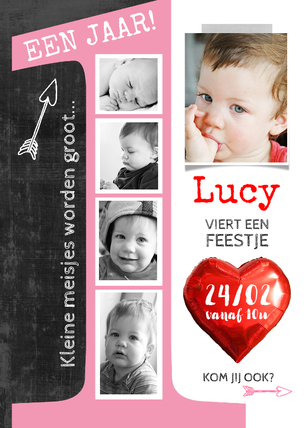 Uitnodiging kinderfeestje 1 jaar Lucy - Kinderfeestjes Kinderfeestjes - Uitnodiging kinderfeestje 1 jaar Lucy