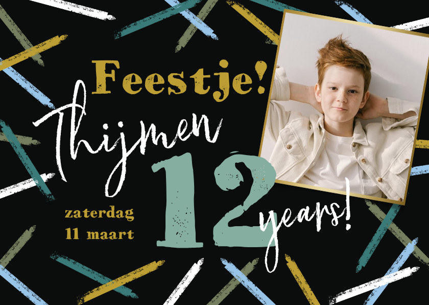 Kinderfeestjes - Uitnodiging kinderfeestje abstracte kaartjes stoer met foto