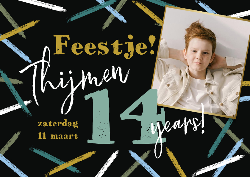 Kinderfeestjes - Uitnodiging kinderfeestje abstracte kaartjes stoer met foto
