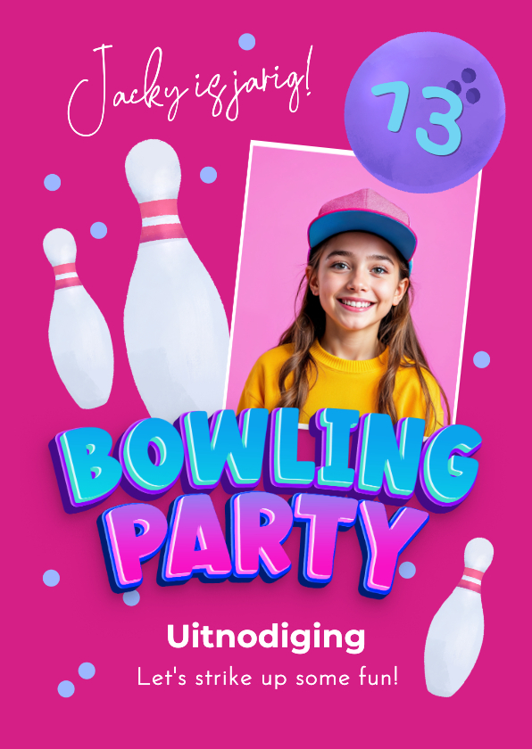 Kinderfeestjes - Uitnodiging kinderfeestje bowlen confetti foto party