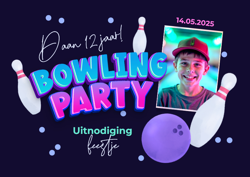 Uitnodiging kinderfeestje bowling party foto feestje - Kinderfeestjes Kinderfeestjes - Uitnodiging kinderfeestje bowling party foto feestje