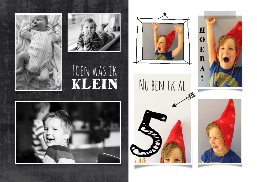 Uitnodiging kinderfeestje foto collage toen en nu - Kinderfeestjes Kinderfeestjes - Uitnodiging kinderfeestje foto collage toen en nu