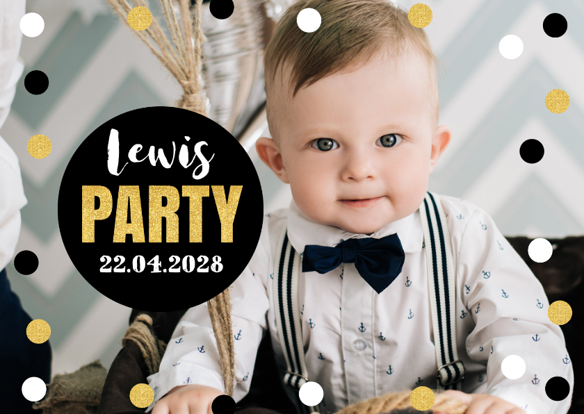 Uitnodiging kinderfeestje foto confetti jongen - Kinderfeestjes Kinderfeestjes - Uitnodiging kinderfeestje foto confetti jongen