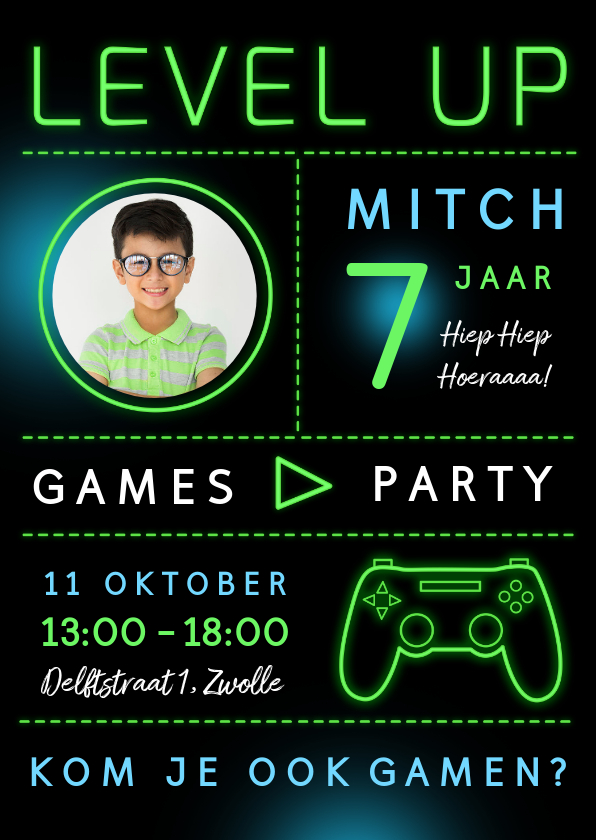 Kinderfeestjes - Uitnodiging kinderfeestje gamen level up