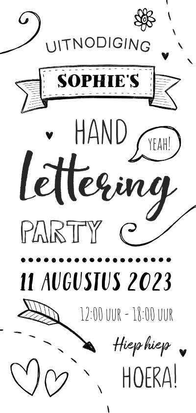 Uitnodiging kinderfeestje handlettering party - Kinderfeestjes Kinderfeestjes - Uitnodiging kinderfeestje handlettering party