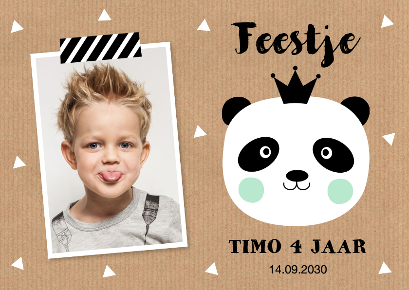 Kinderfeestjes - Uitnodiging kinderfeestje jongen foto panda