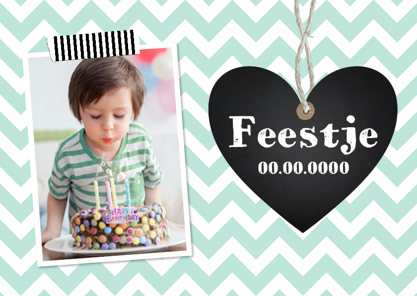 Uitnodiging kinderfeestje jongen mint hartje - Kinderfeestjes Kinderfeestjes - Uitnodiging kinderfeestje jongen mint hartje