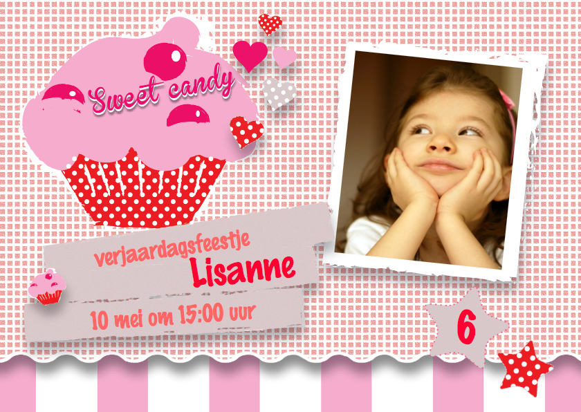 Uitnodiging kinderfeestje meisje cupcake - Kinderfeestjes Kinderfeestjes - Uitnodiging kinderfeestje meisje cupcake