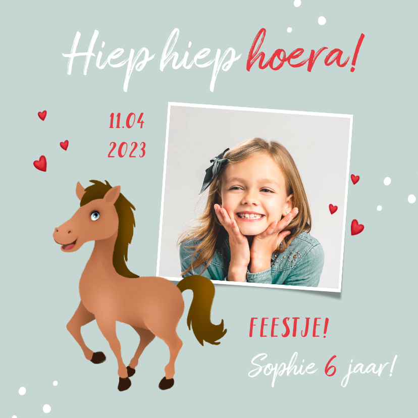 Kinderfeestjes - Uitnodiging kinderfeestje meisje paard hartjes