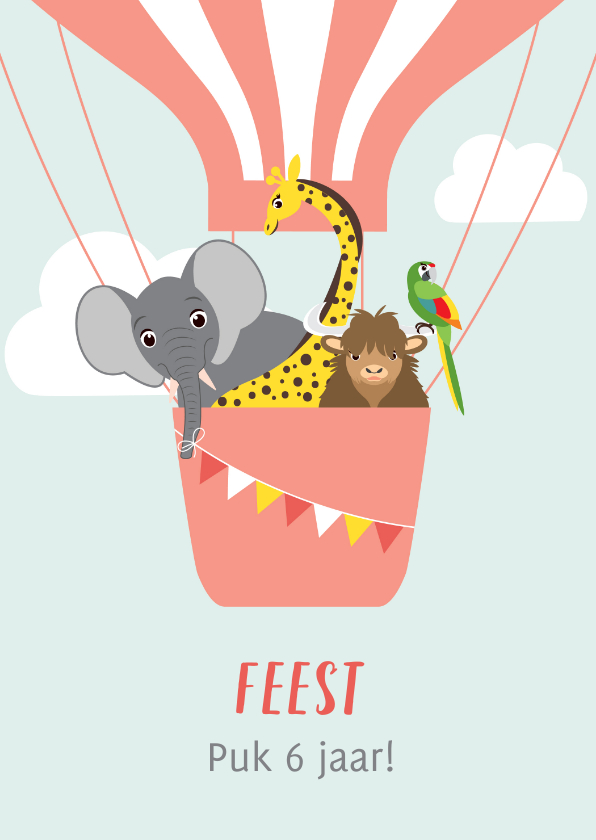Uitnodiging kinderfeestje met dieren in een luchtballon - Kinderfeestjes Kinderfeestjes - Uitnodiging kinderfeestje met dieren in een luchtballon