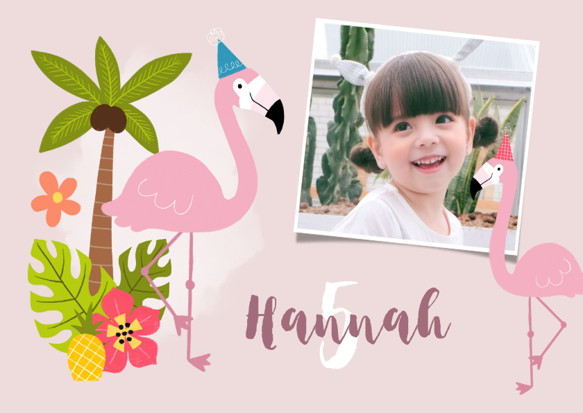 Kinderfeestjes - Uitnodiging kinderfeestje met flamingo's en tropisch thema