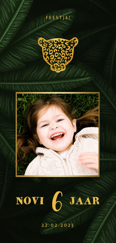 Uitnodiging kinderfeestje met foto en jungle bladeren - Kinderfeestjes Kinderfeestjes - Uitnodiging kinderfeestje met foto en jungle bladeren