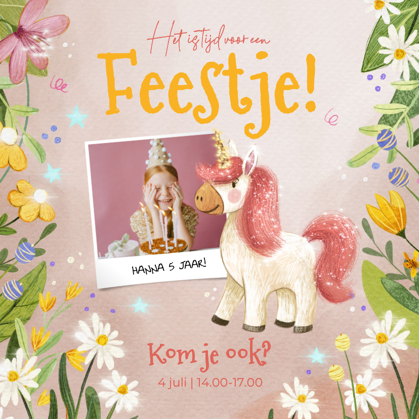 Uitnodiging kinderfeestje met glitter unicorn! - Kinderfeestjes Kinderfeestjes - Uitnodiging kinderfeestje met glitter unicorn!