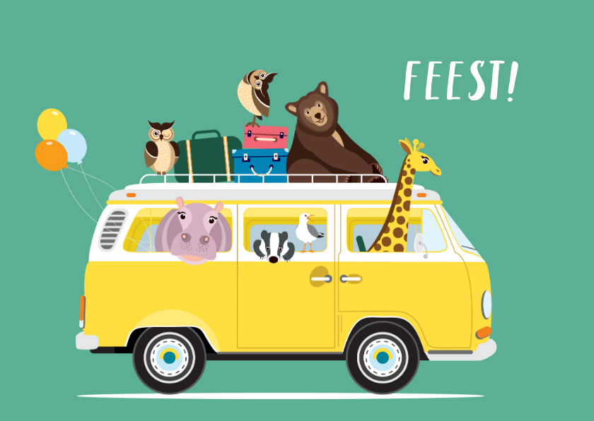 Kinderfeestjes - Uitnodiging kinderfeestje met vw busje vol dieren