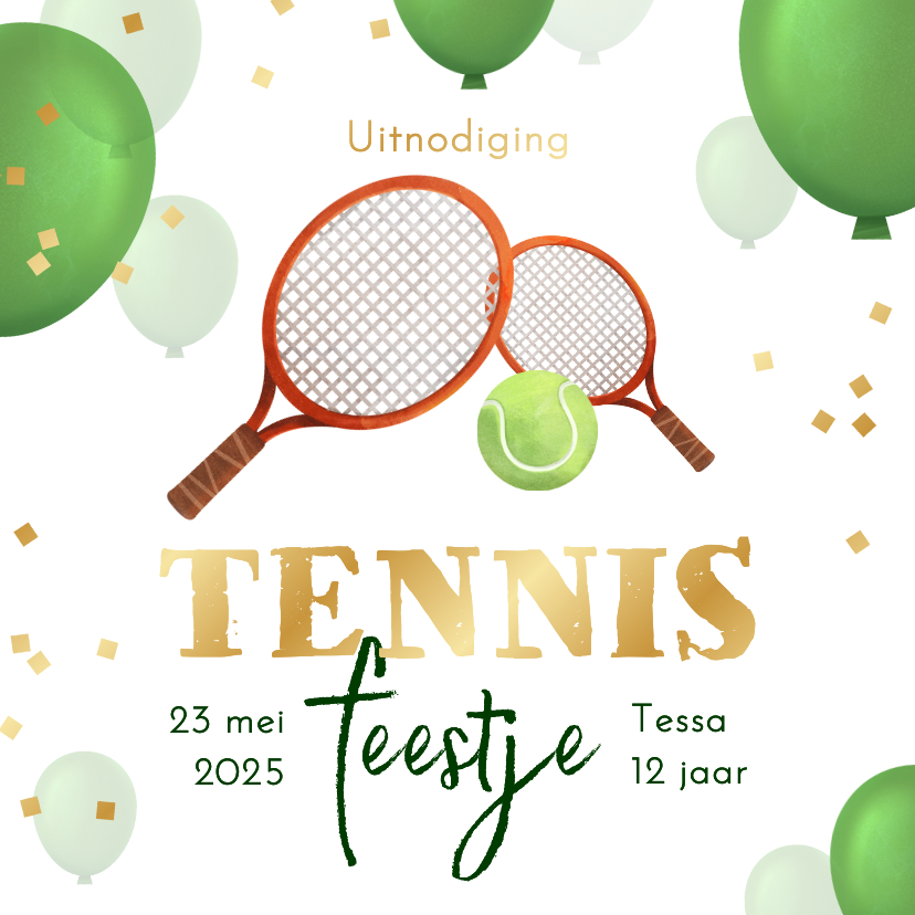Uitnodiging kinderfeestje tennis ballonnen confetti - Kinderfeestjes Kinderfeestjes - Uitnodiging kinderfeestje tennis ballonnen confetti