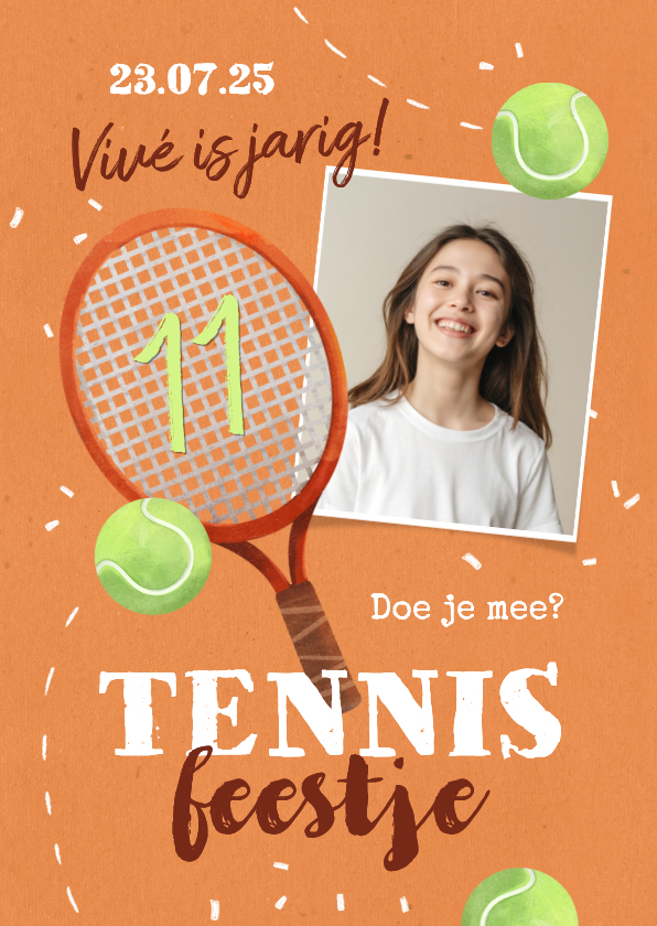 Uitnodiging kinderfeestje tennis foto racket bal veld - Kinderfeestjes Kinderfeestjes - Uitnodiging kinderfeestje tennis foto racket bal veld