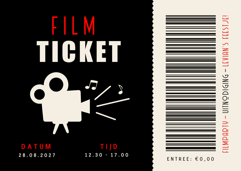 Kinderfeestjes - Uitnodiging kinderfeestje - ticket filmfeestje met camera