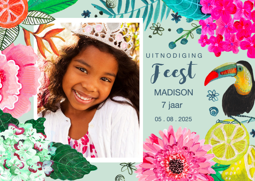 Kinderfeestjes - Uitnodiging Kinderfeestje Tropische Bloemen
