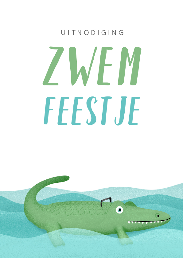 Uitnodiging kinderfeestje zwemmen krokodil - Kinderfeestjes Kinderfeestjes - Uitnodiging kinderfeestje zwemmen krokodil
