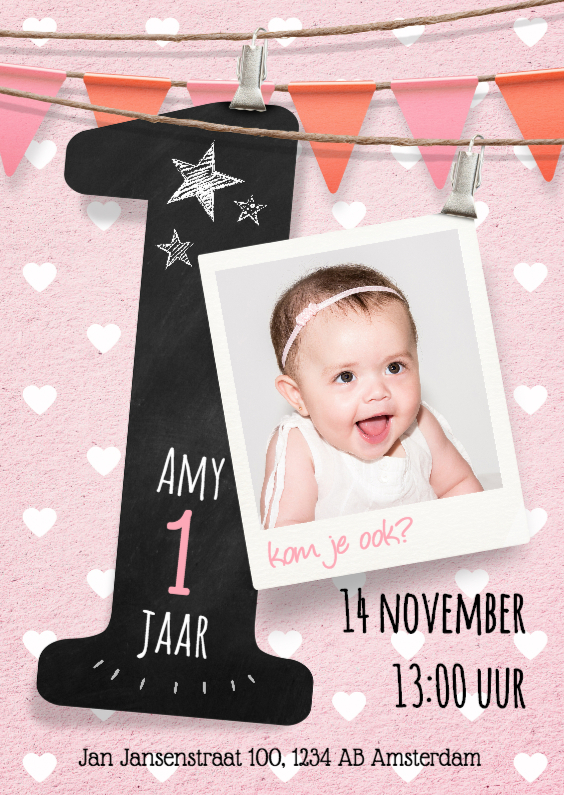 Uitnodiging meisje 1 jaar - Kinderfeestjes Kinderfeestjes - Uitnodiging meisje 1 jaar