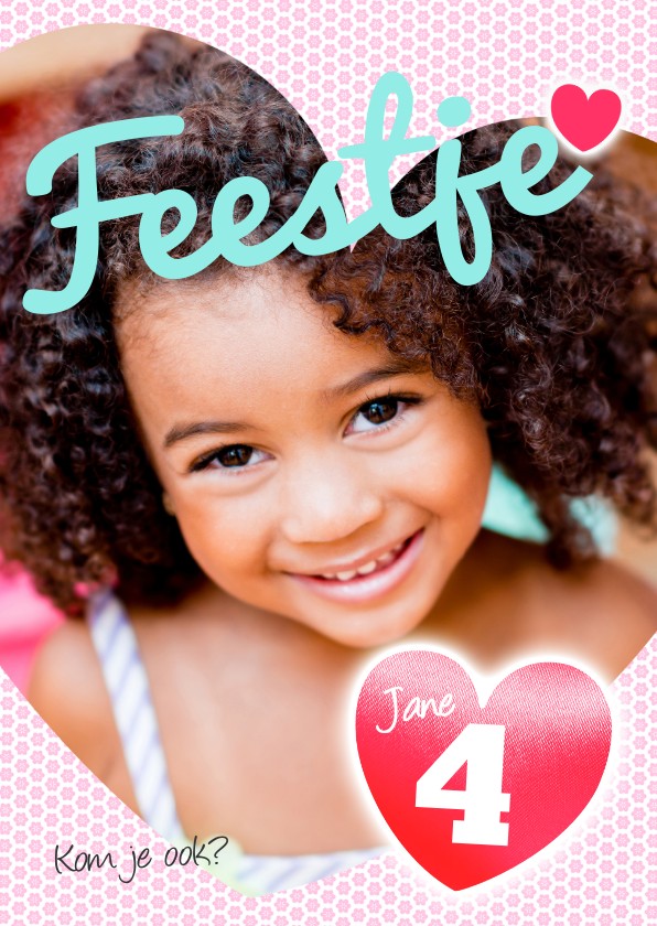 Uitnodiging meisje hartjes - Kinderfeestjes Kinderfeestjes - Uitnodiging meisje hartjes