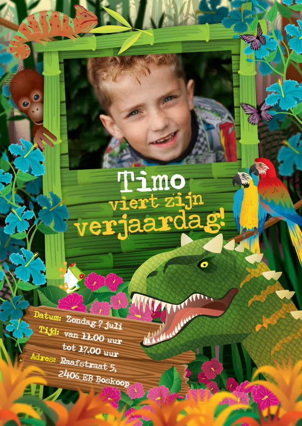 Uitnodiging partijtje jongen dinosaurus - Kinderfeestjes Kinderfeestjes - Uitnodiging partijtje jongen dinosaurus