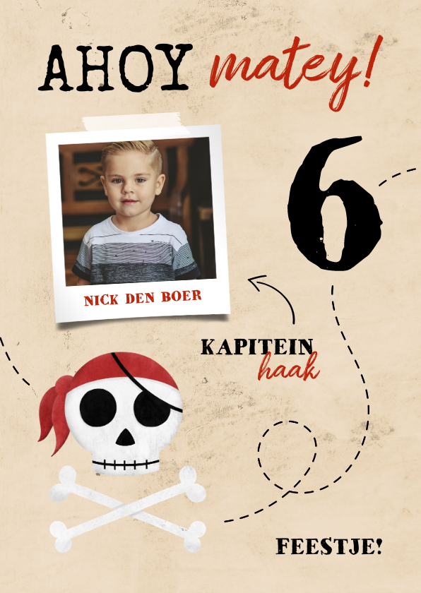 Kinderfeestjes - Uitnodiging piratenfeestje met foto en schedel