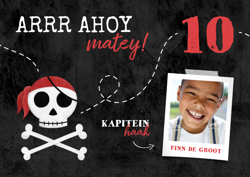 Kinderfeestjes - Uitnodiging piratenfeestje met schedel en foto