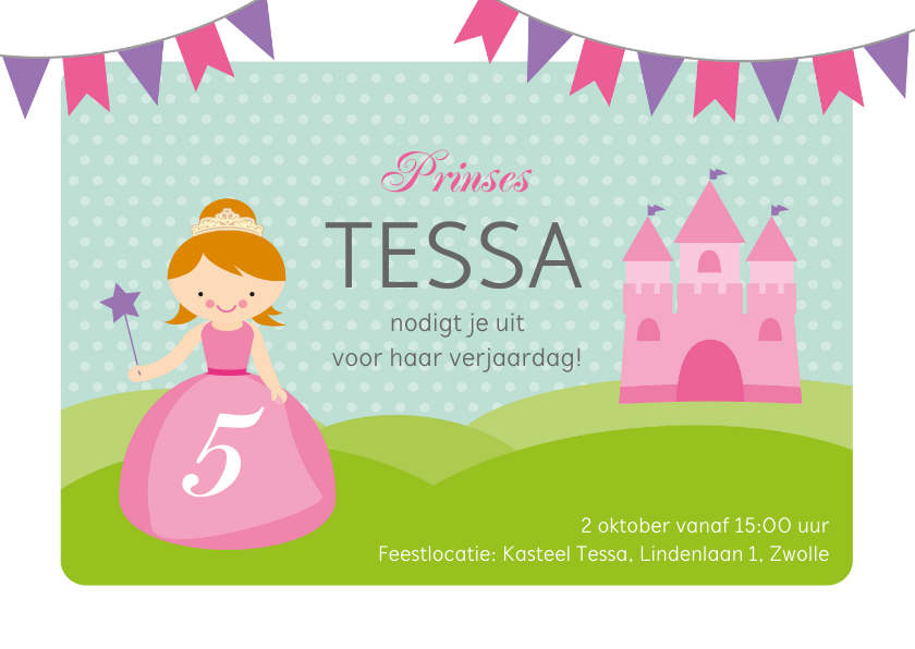 Kinderfeestjes - Uitnodiging prinsessenfeestje prinses met kasteel