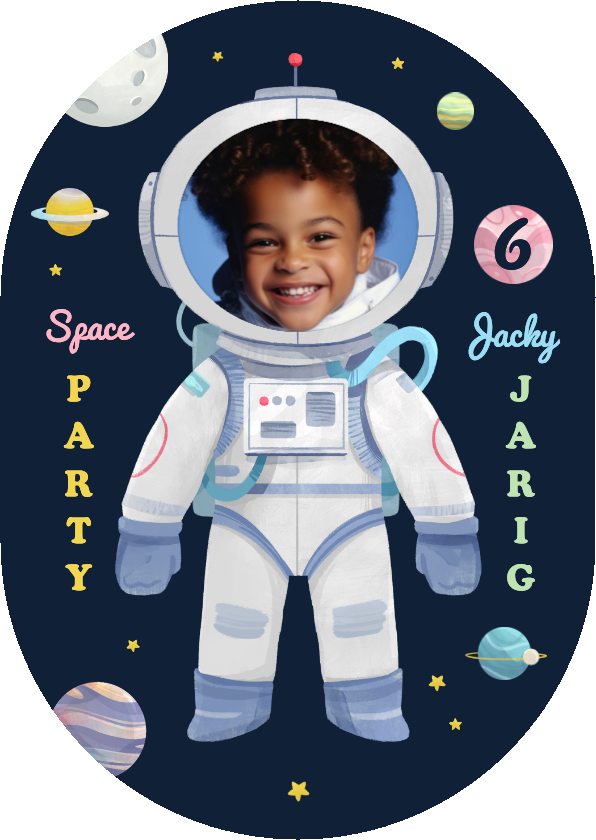 Kinderfeestjes - Uitnodiging space party astronaut ruimte sterren feestje