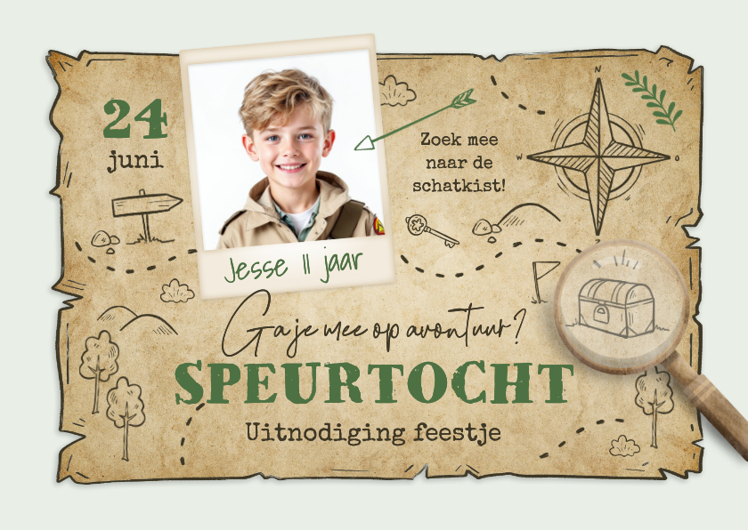 Uitnodiging speurtocht feestje schatkist zoeken landkaart - Kinderfeestjes Kinderfeestjes - Uitnodiging speurtocht feestje schatkist zoeken landkaart