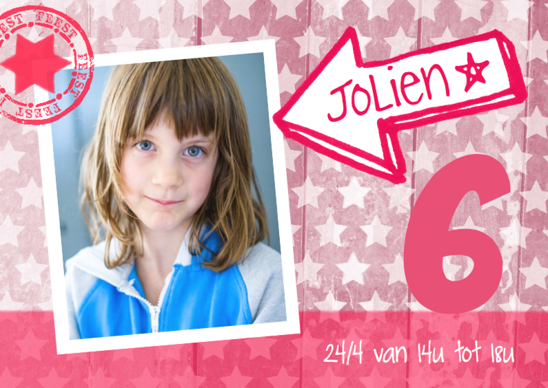 Uitnodiging ster foto Jolien - Kinderfeestjes Kinderfeestjes - Uitnodiging ster foto Jolien
