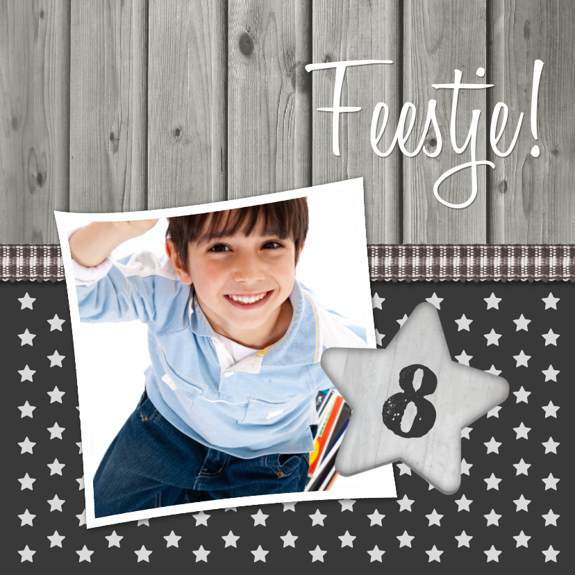 Uitnodiging Sterren Hout 1LS3 - Kinderfeestjes Kinderfeestjes - Uitnodiging Sterren Hout 1LS3