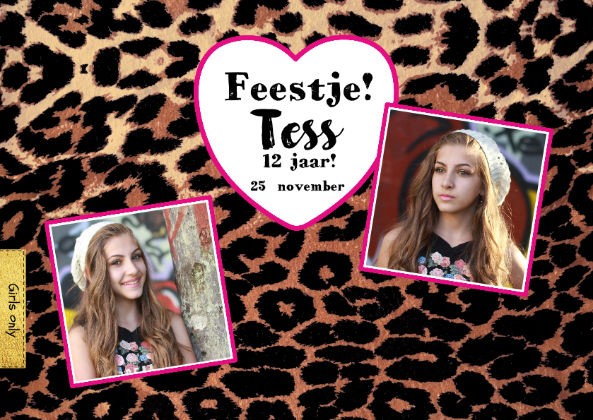 Kinderfeestjes - Uitnodiging stoere foto kaart met panterprint