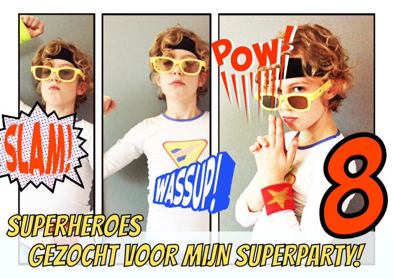Uitnodiging strip superheroes - Kinderfeestjes Kinderfeestjes - Uitnodiging strip superheroes