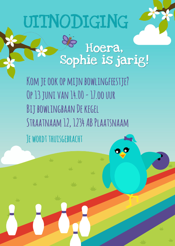 Uitnodiging voor bowling kinderfeestje meisje - Kinderfeestjes Kinderfeestjes - Uitnodiging voor bowling kinderfeestje meisje