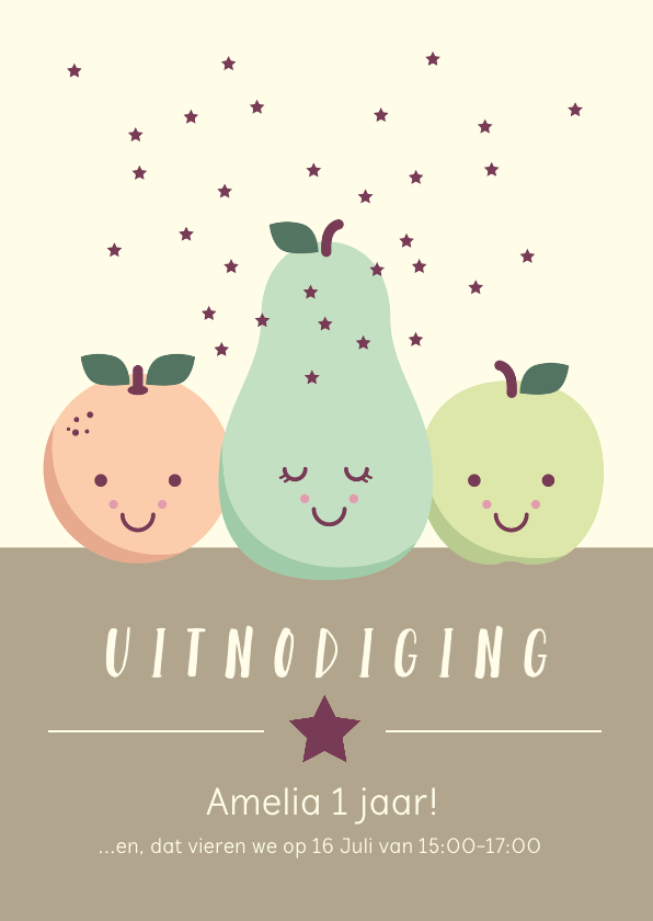 Uitnodiging voor een kinderfeestje met lief fruit met oogjes - Kinderfeestjes Kinderfeestjes - Uitnodiging voor een kinderfeestje met lief fruit met oogjes