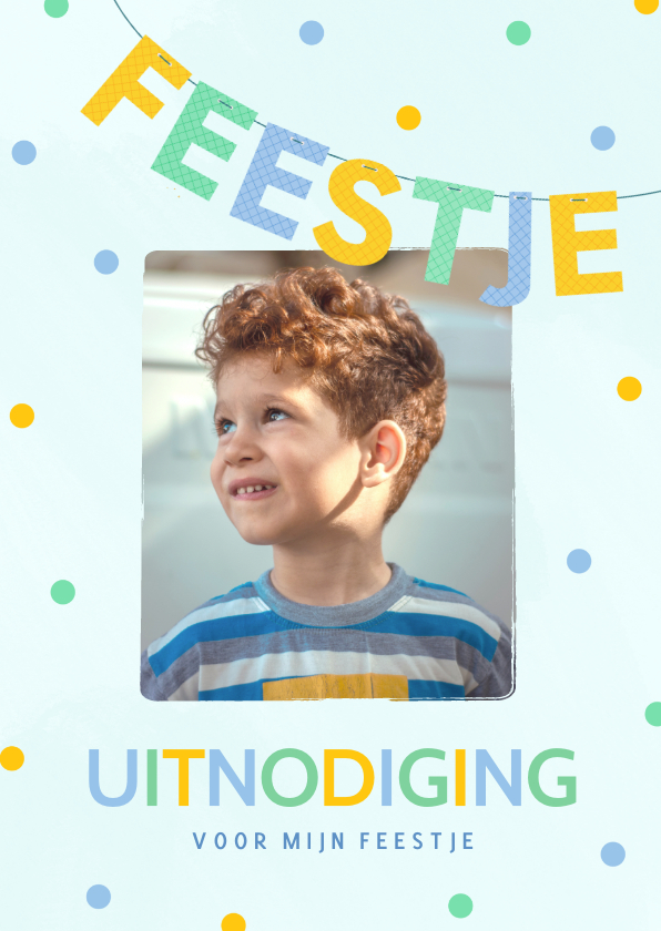 Kinderfeestjes - Uitnodiging voor kinderfeestje met letter slinger blauw