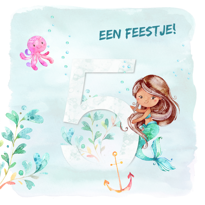 Kinderfeestjes - Uitnodiging zeemeermin 5e verjaardag