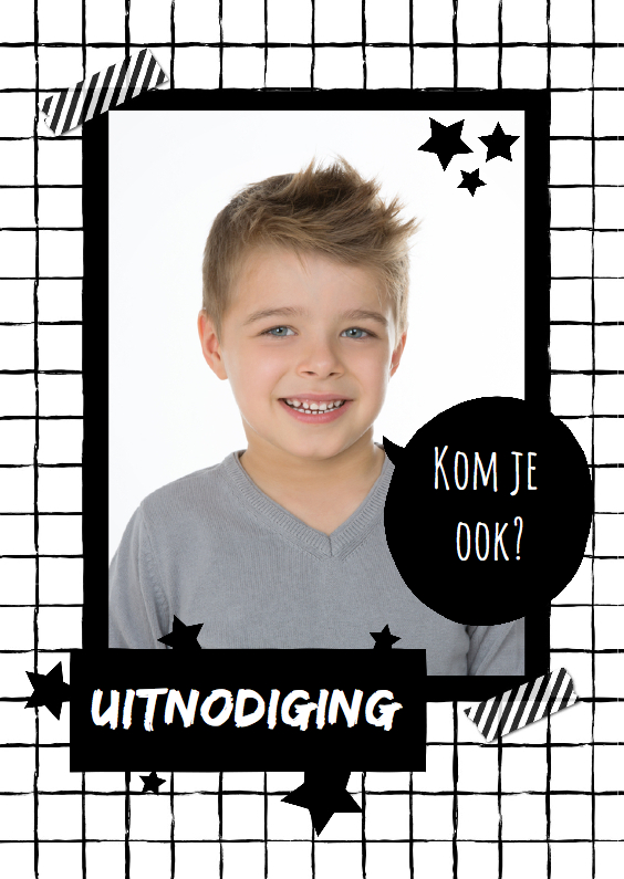 Uitnodiging Zwart Wit Grid - Kinderfeestjes Kinderfeestjes - Uitnodiging Zwart Wit Grid
