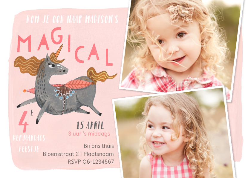 Verjaardagsfeestje Unicorn met 2 foto's - Kinderfeestjes Kinderfeestjes - Verjaardagsfeestje Unicorn met 2 foto's
