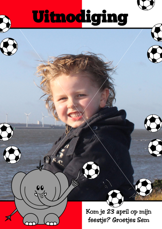 Voetbal rood wit Olifant - Kinderfeestjes Kinderfeestjes - Voetbal rood wit Olifant